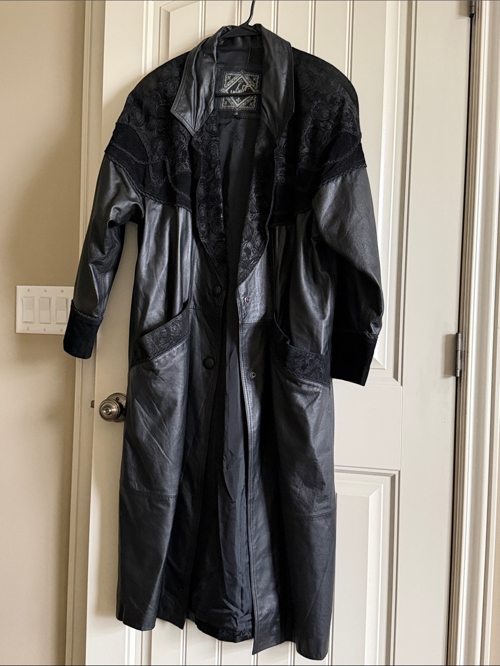 1980s Winlit Genuine Leather Trench Coat Whimsigoth Embossed Suede Duster